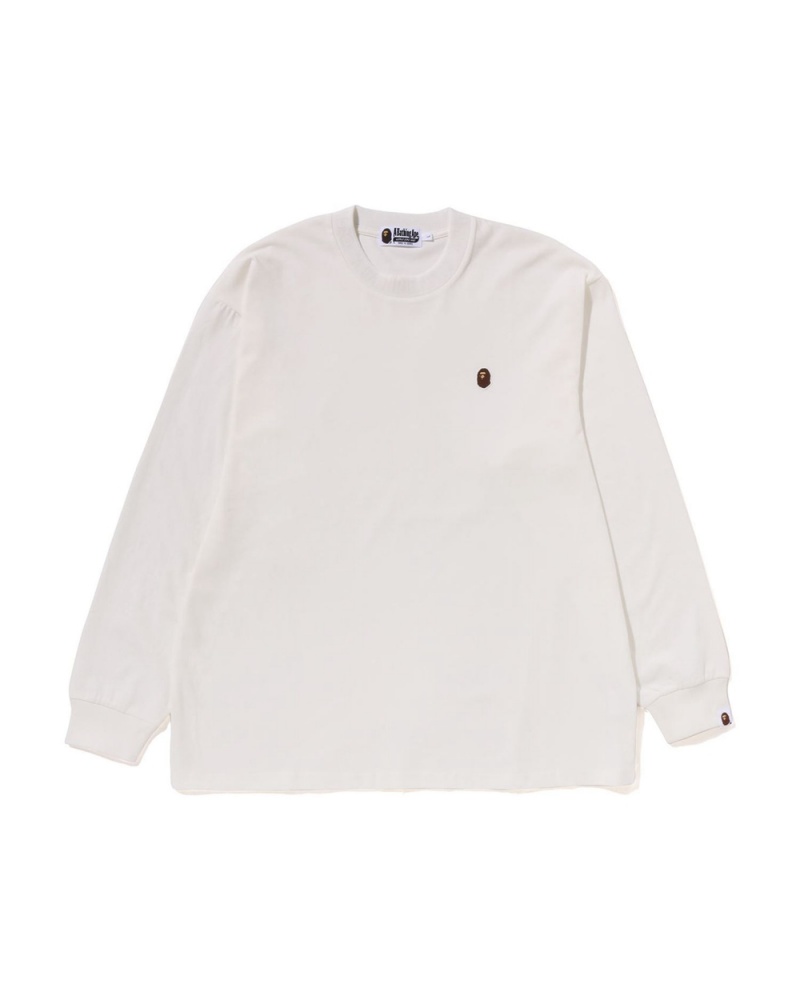 T Shirts Bape Ape Head One Point L/S Blanche Homme | FQO-25504273